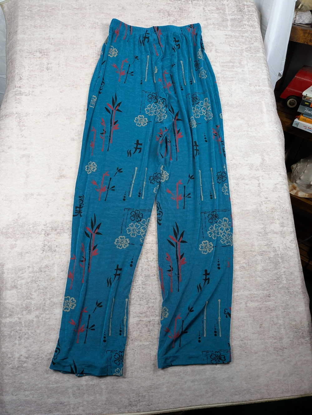 Slinky Brand Teal Floral Bamboo Print Pants